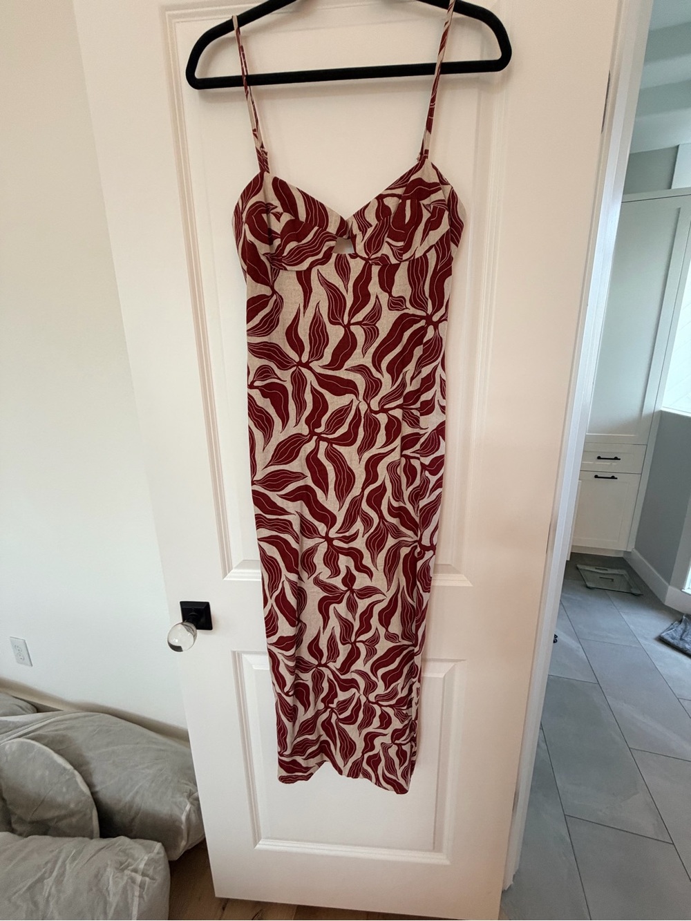 Spaghetti Strap Midi Dress in Red and Cream